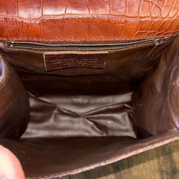 maurizio taiuti brown leather croc embossed crossbody purse bag shouler - Picture 10 of 12